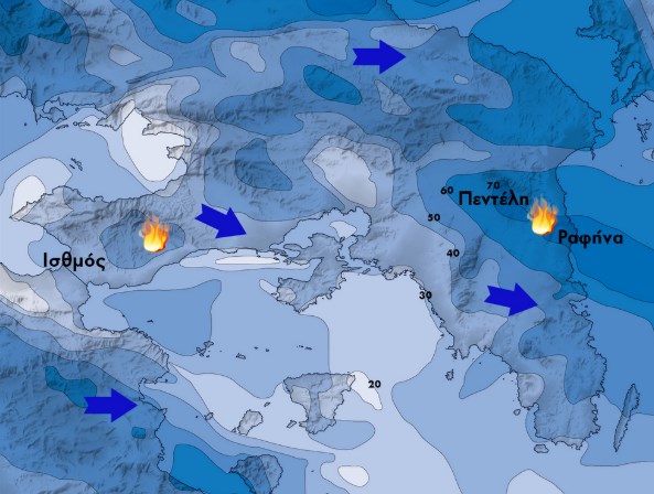 Τι αποκαλύπτει η μετεωρολογική ανάλυση της φονικής πυρκαγιάς – Ο ρόλος των θυελλωδών «καταβατών» δυτικών ανέμων