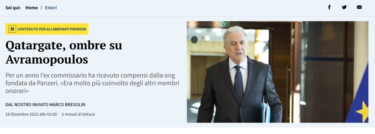 La Stampa : Qatargate, ombre pour Avramopoulos