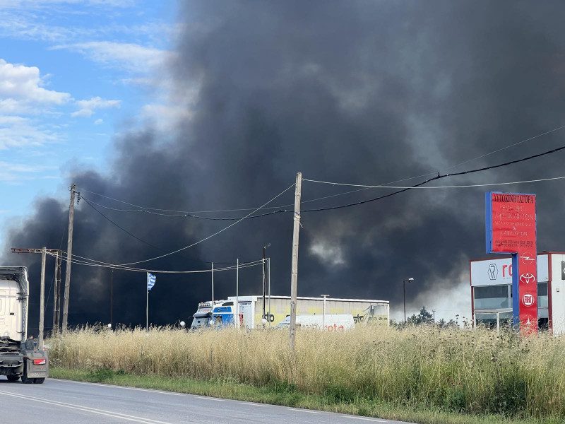 Λάρισα: Μεγάλη φωτιά σε εργοστάσιο με μοκέτες