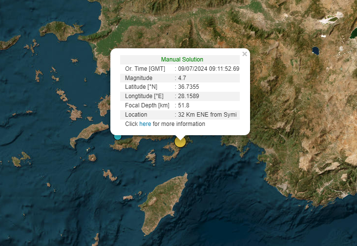 Σεισμός 4,7 Ρίχτερ ανοιχτά της Σύμης