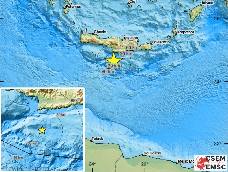 Διπλός σεισμός στην Κρήτη σε διάστημα ενός λεπτού: 4,8 και 4 Ρίχτερ